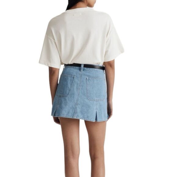 Madewell Skirt Womens‎ 32 Blue Denim Pleated Mini Patch Pockets A Line Preppy - Picture 9 of 12